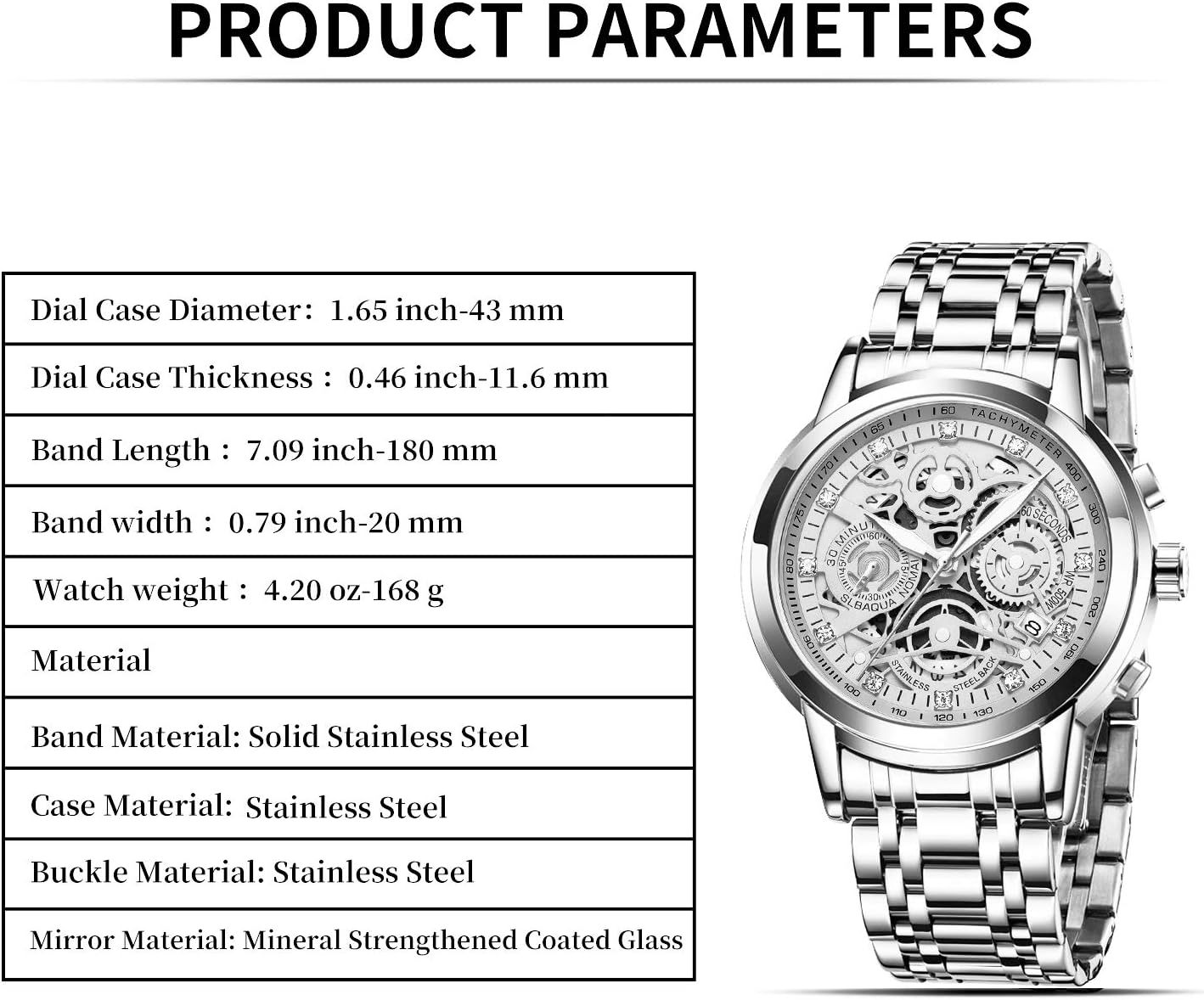 NEKTOM Watches for Men with Stainless Steel, Quartz Analog Watch with Date, Luxury Minimalist Dress Mens Watches, Chronograph Watch, 3ATM Waterproof
