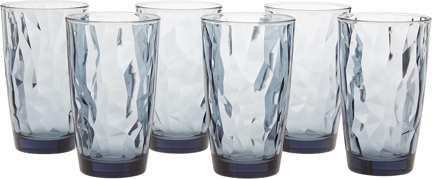 Bormioli Rocco Diamond Cooler Glasses, Ocean Blue, 16 oz, Set of 6
