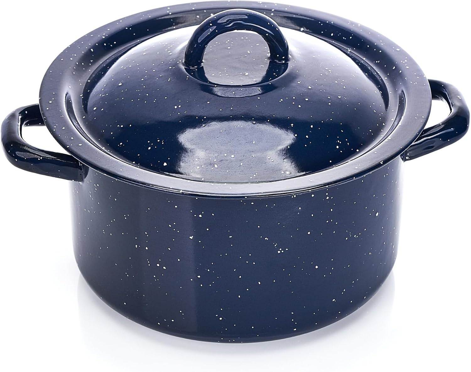 IMUSA USA C20666-1062810W Speckled Enamel Stock Pot with Lid, 4 Quart, Blue | Speckled Enamel Finish, Durable Steel Construction, Ideal for Soups and Stews, Great for Everyday Family Meals