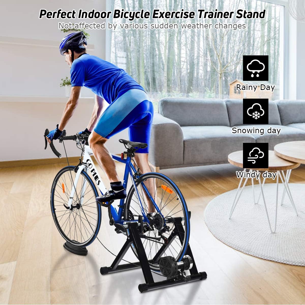 Goplus Bike Trainers for Indoor Riding, Folding Stationary Bike Stand with Magnetic Flywheel for Bicycle Cycling Training