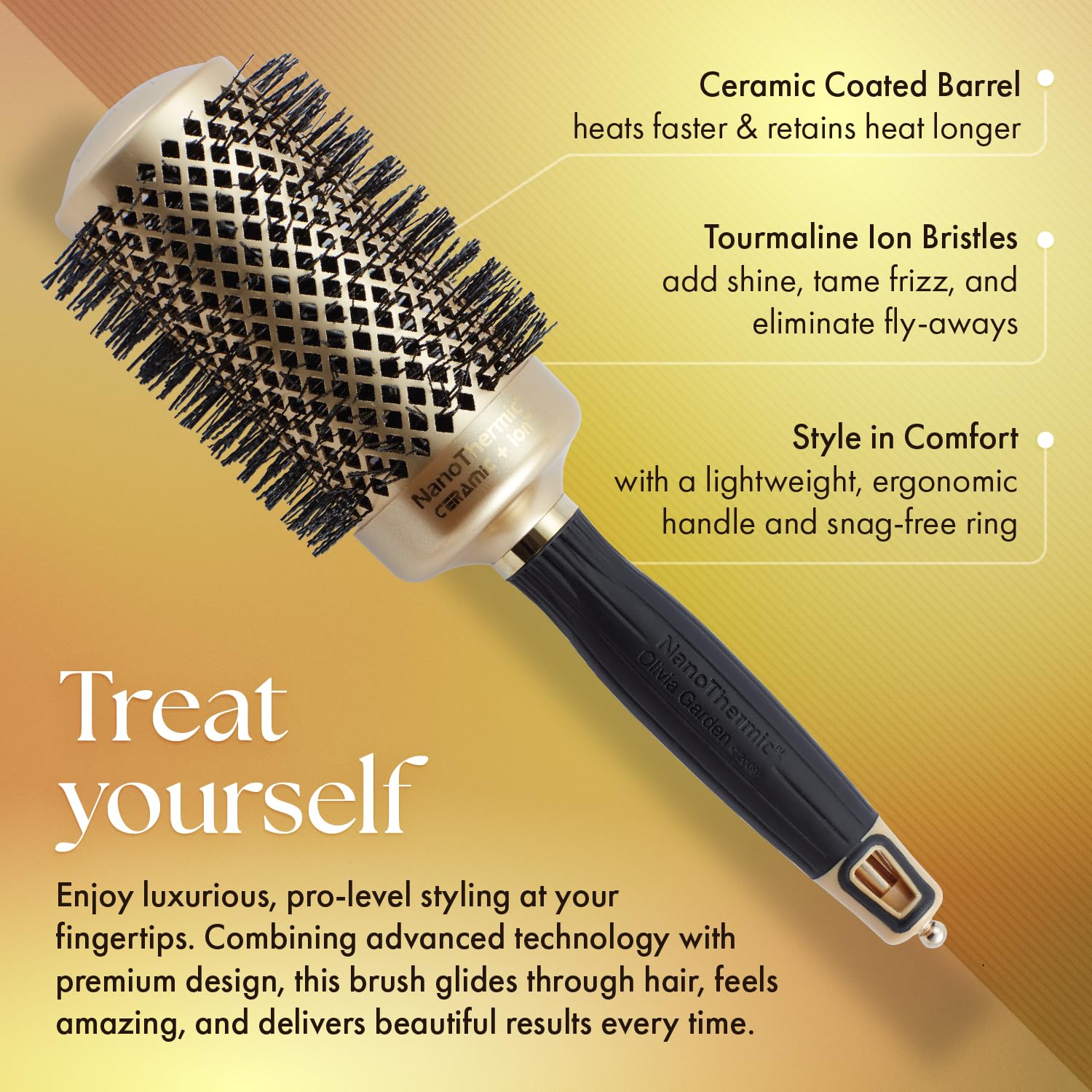 Olivia Garden NanoThermic Ceramic + Ion Round Thermal Hair Brush - Not Electrical - Professional Blowout Brush for Normal to Thick Hair