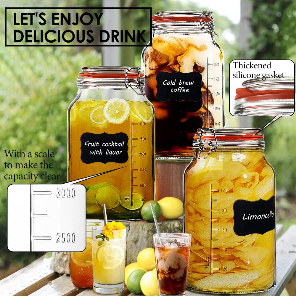 1 Gallon Glass Jars with Lids, 2 Pack Wide Mouth Mason Jars, 138 oz