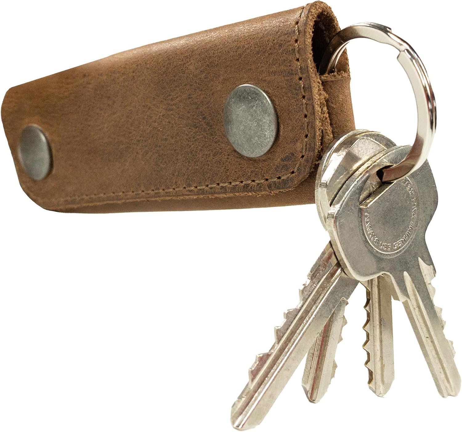Hide & Drink, Leather Double Snap Key Holder, Key Ring Organizer, Accessories, Handmade :: Bourbon Brown