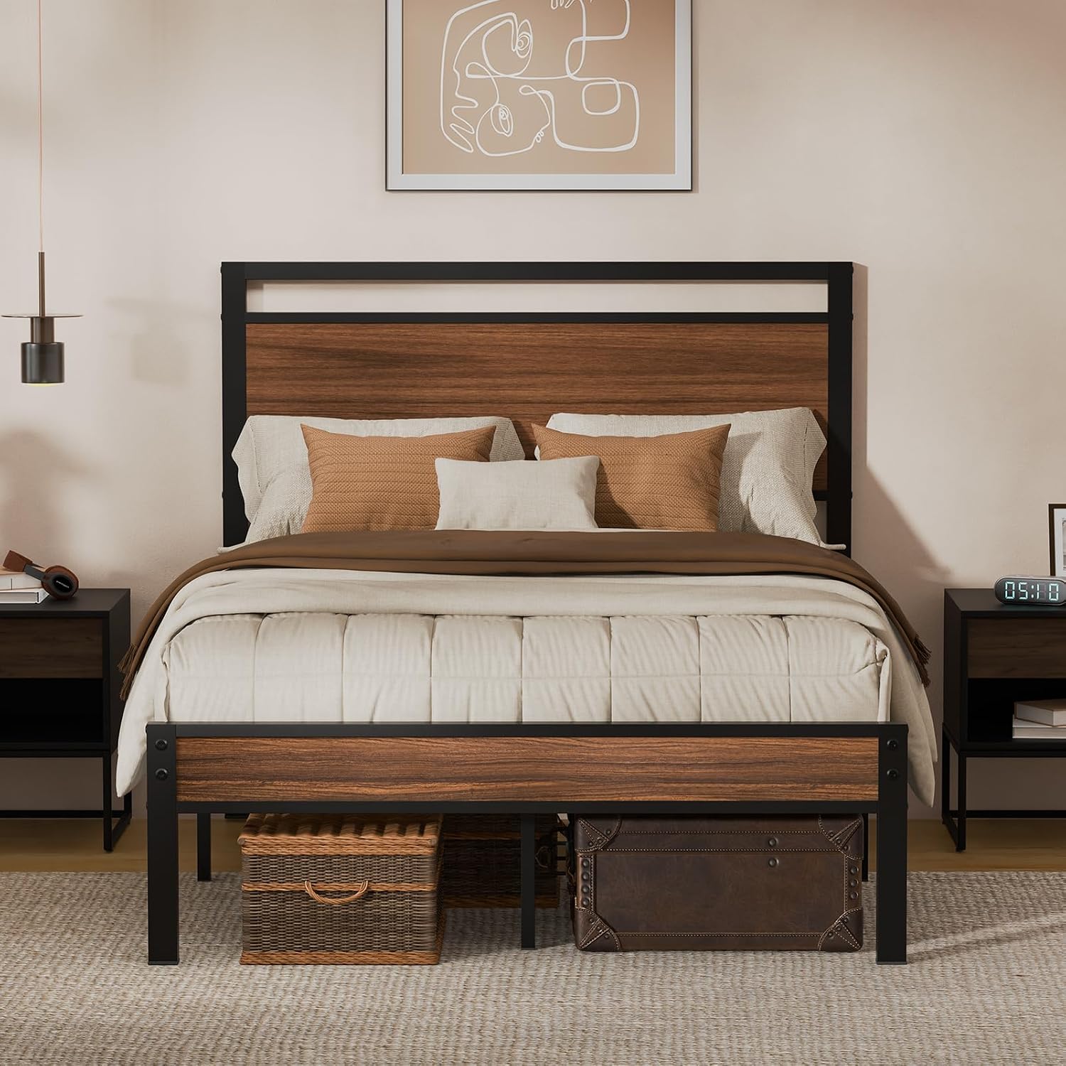 Z-hom Easy Assembly Queen Bed Frame & Headboard Footboard,Underbed Storage | Sturdy Metal Structure,Silent Anti-Slip Support,Under Bed Storage Space,No Box Spring Needed,Modern Bedroom Furniture