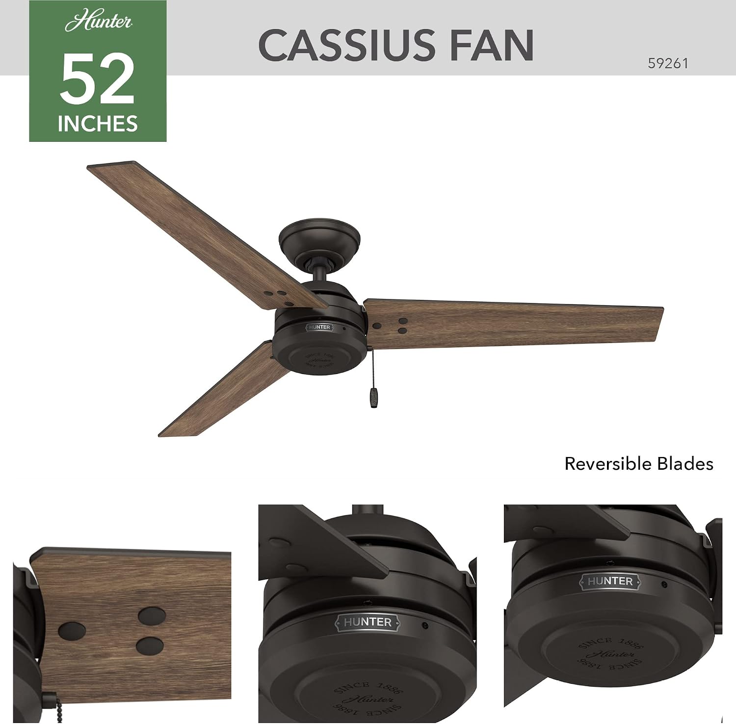 Hunter Cassius, Outdoor or Indoor, Ceiling Fan, 44 inch, Matte Black