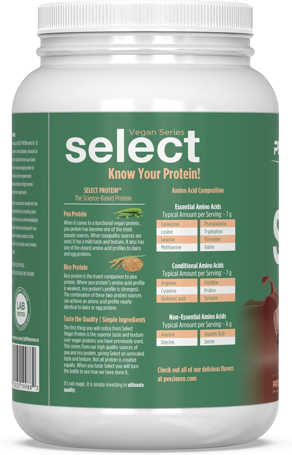 PEScience Select Vegan Protein Powder, Peanut Butter Delight, 27 Servings | Plant Based Protein Powder, Pea and Brown Rice Blend, Dairy Free, Lactose Free, Gluten Free