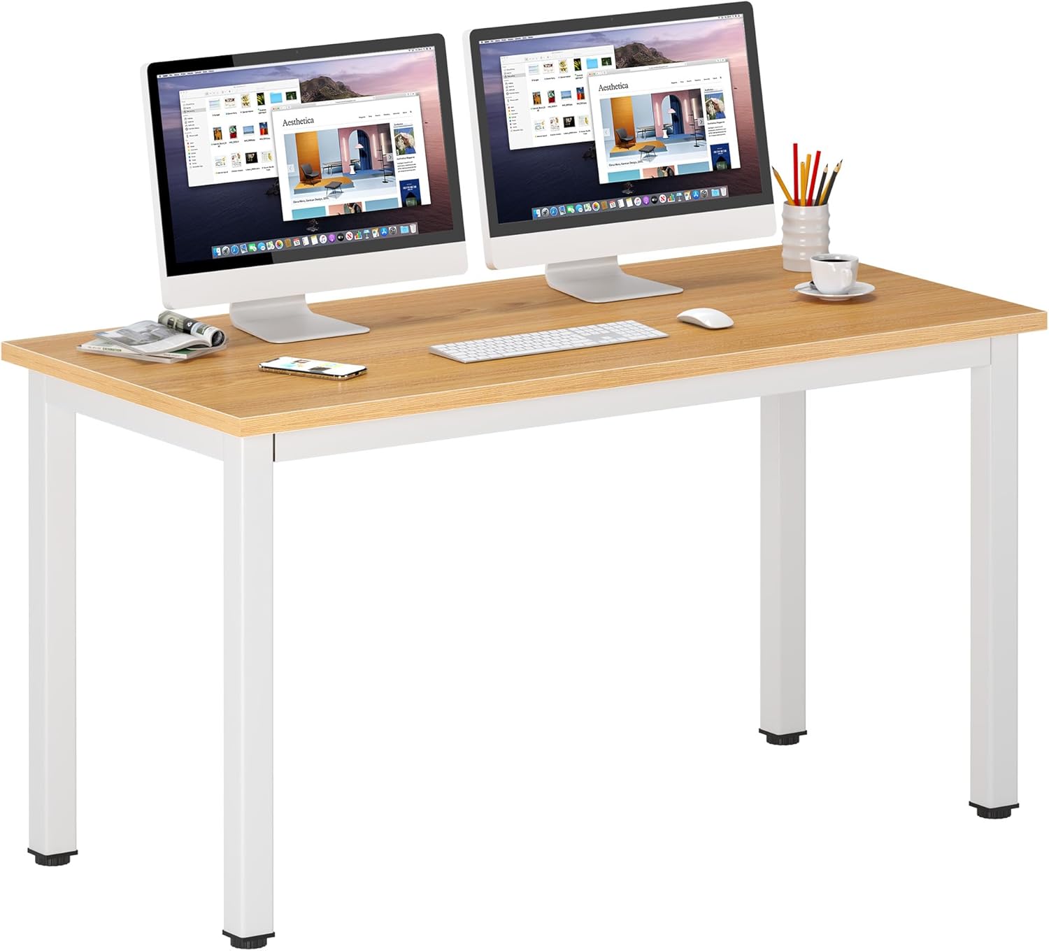 DlandHome 47 inches Medium Computer Desk for Bedroom, Retro