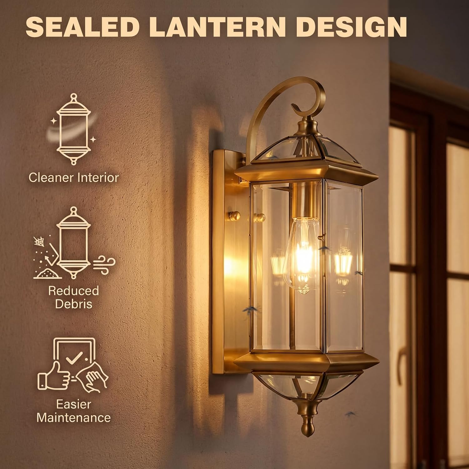 Solid Copper Outdoor Wall Light, 18.5" Oil Rubbed Bronze Porch Lantern with Clear Beveled Glass, Exterior Wall Sconce for Front Door, Garage