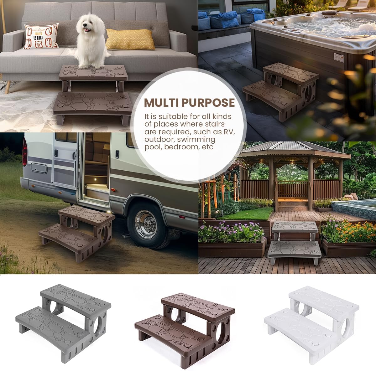 XtremepowerUS Premium Multi Purpose 2-Step Spa Hot Tub RV Campers Deck Steps Deck, Spa, Hot Tub, Bathtub, Swimming Pool Sided Step Non-Slip Steps for Outdoor/Indoor (Gray)