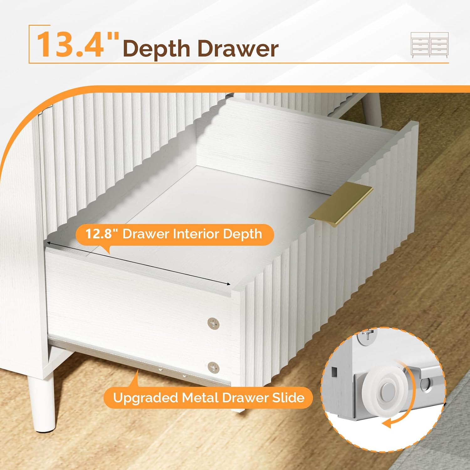 VINGLI Fluted Tall Dresser 5 Drawer, 23.66" W Chest of Drawers Gray Wood Dresser with Rounded Edges, Grey Dressers for Bedroom