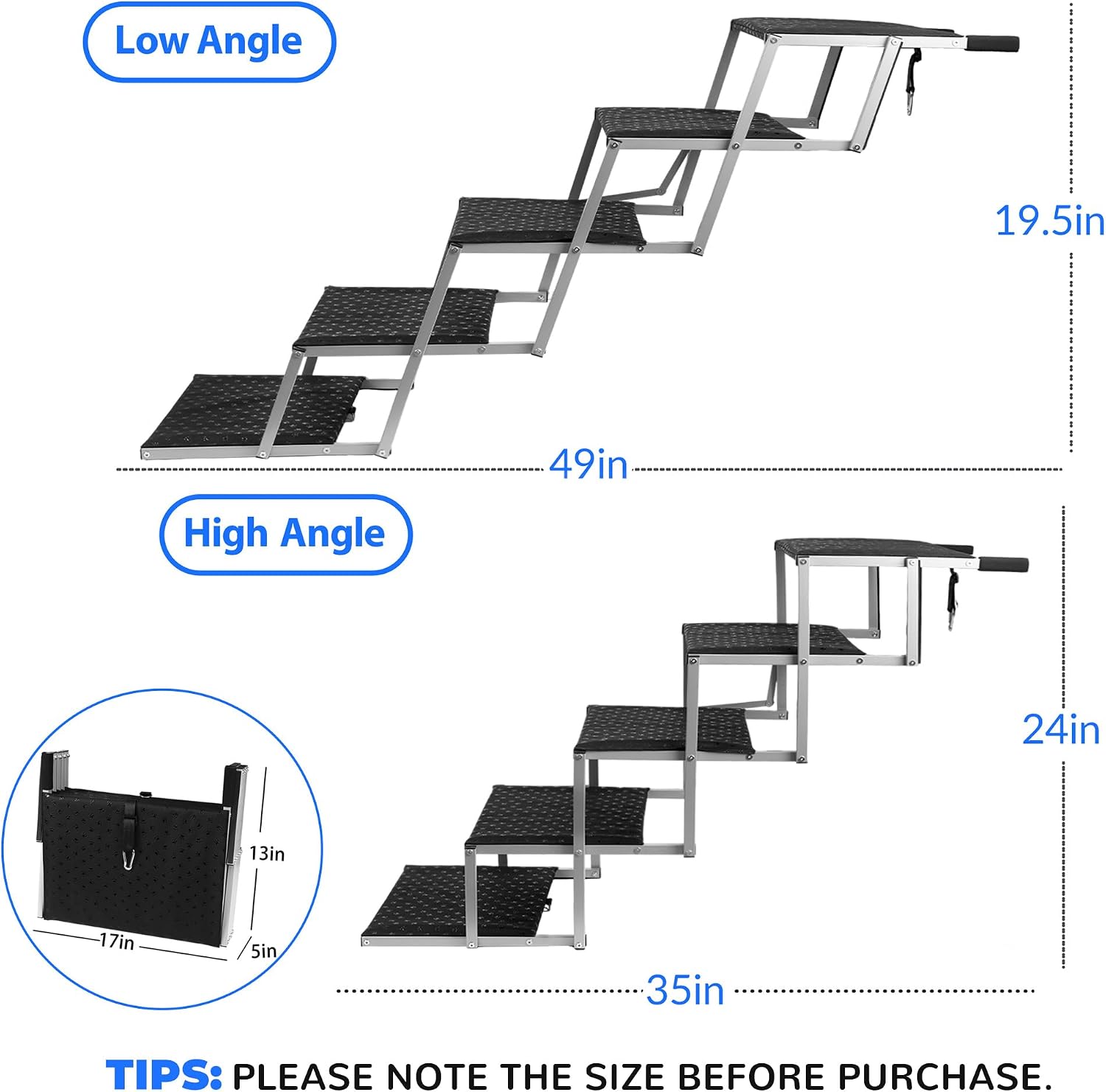 Foldable Dog Stairs for Car,17" Extra Wide Pet Ramp for Large Dog,6 Steps | 17" Extra Wide 200LBS Capacity Lightweight Portable Reinforced Pet Ramp for SUV Truck High Bed