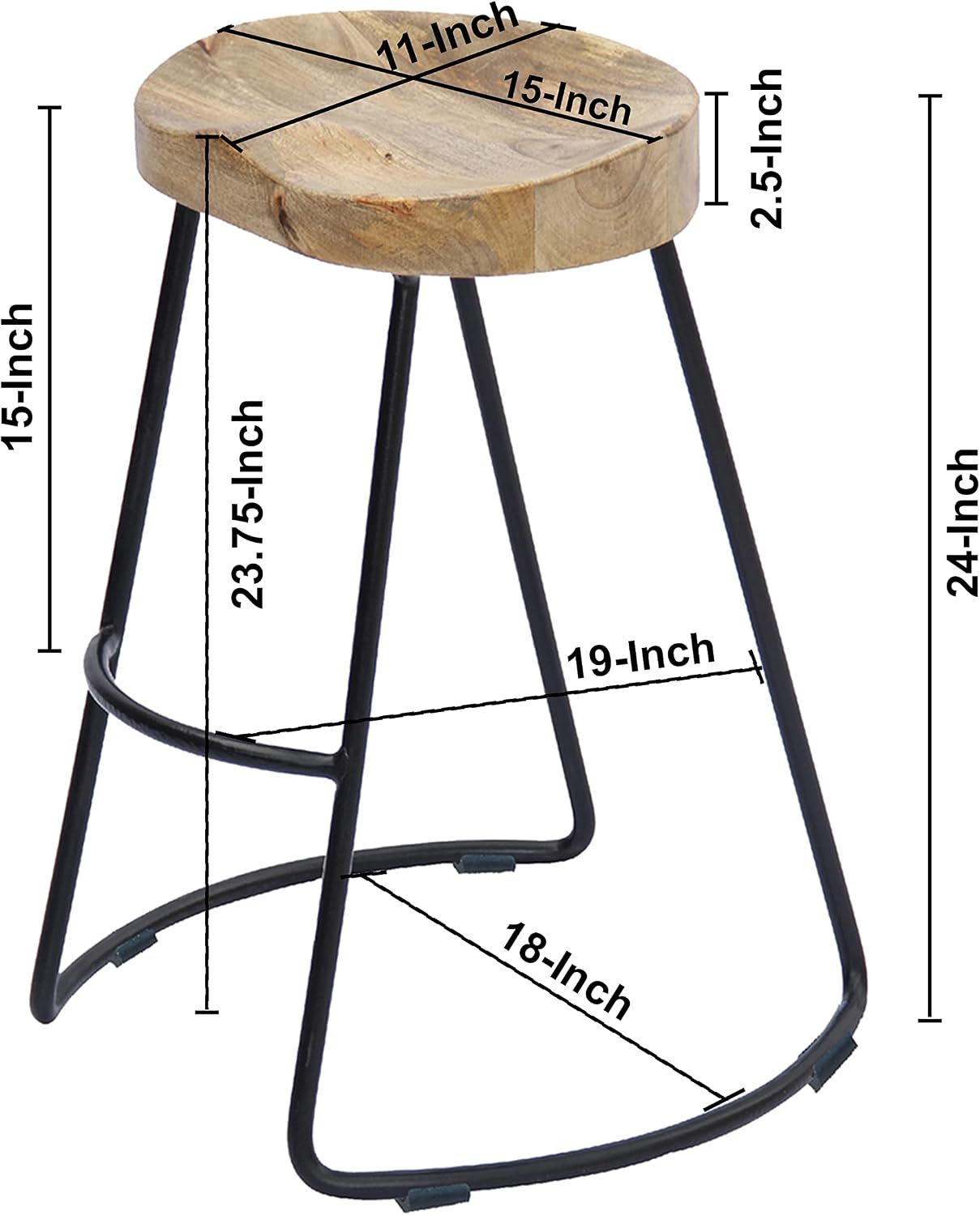 The Urban Port 24 Inch Wooden Saddle Seat Barstool