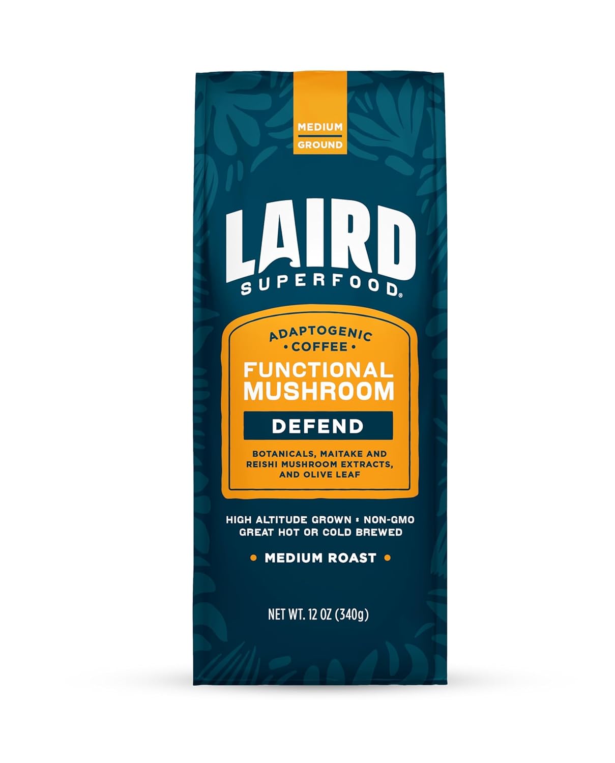 Laird Superfood Peruvian Dark Roast Coffee with Functional Mushrooms, Certified Organic Peruvian Ground Coffee Beans, Gluten-Free, Dairy-Free, Non-GMO