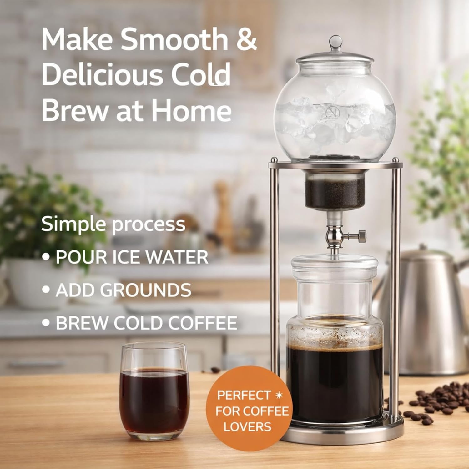 NISPIRA Luxury Ice Cold Brew Dripper Coffee Maker in Stainless steel, 600 ml Copper
