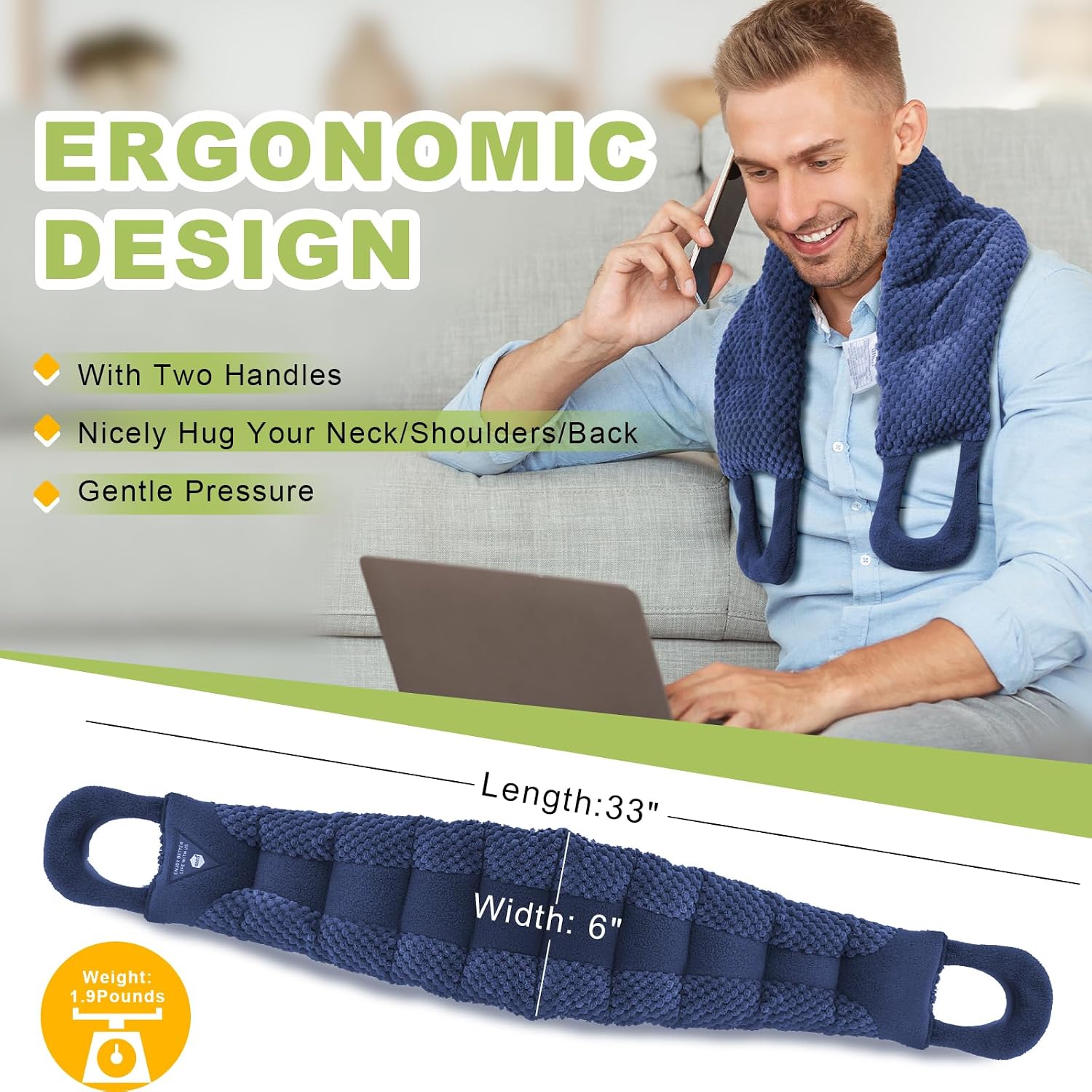 UNCN Long Wide Heating Pad for Neck and Shoulders Back 33x5.9 Microwavable Large Moist Heat Pack Warm Hot Compress Neck Wrap Weighted Bag Massage