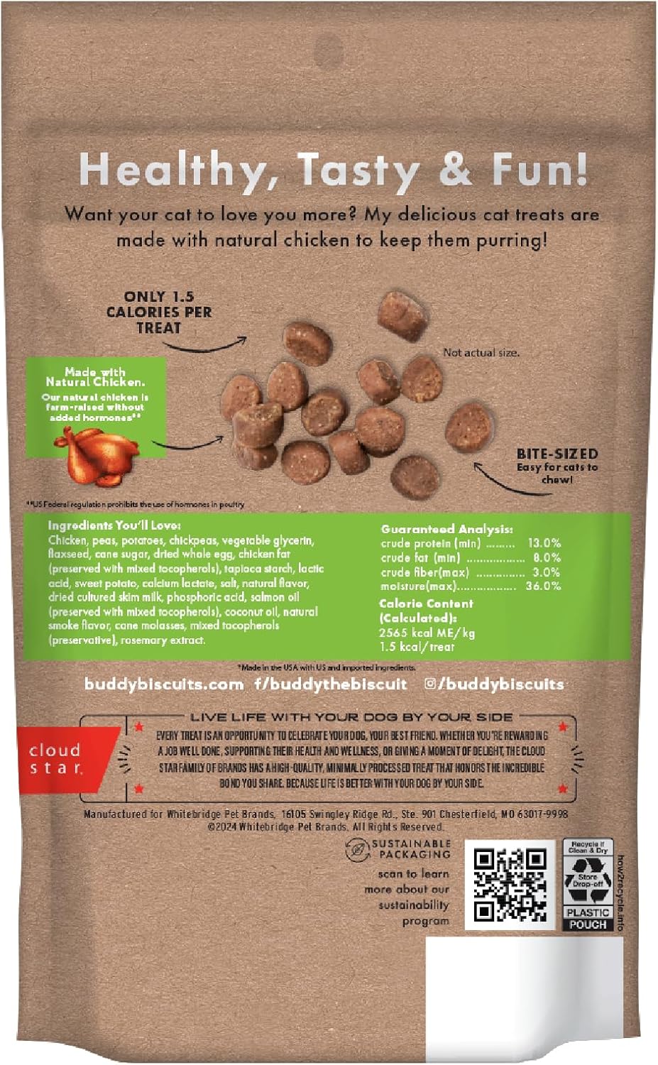 Buddy Biscuits Soft & Chewy Grain Free Cat Treats, Chicken, 3 oz. Pouch