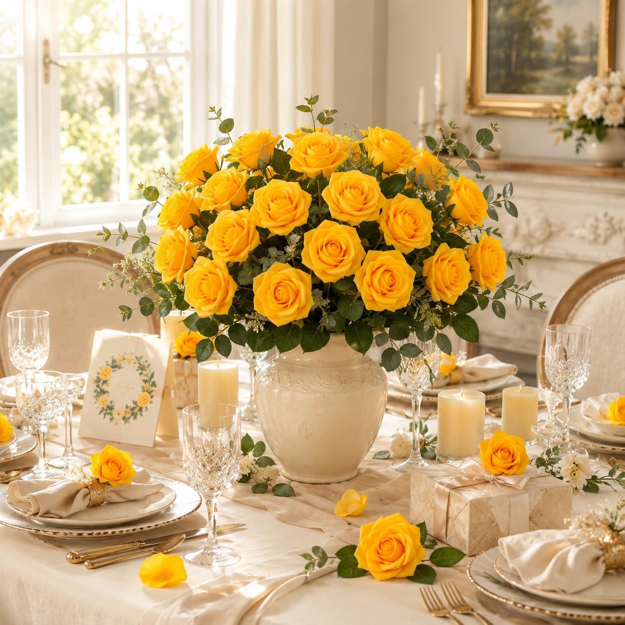 30PCS Yellow Artificial Flowers, Real Touch Fake Roses for Fall Decorations