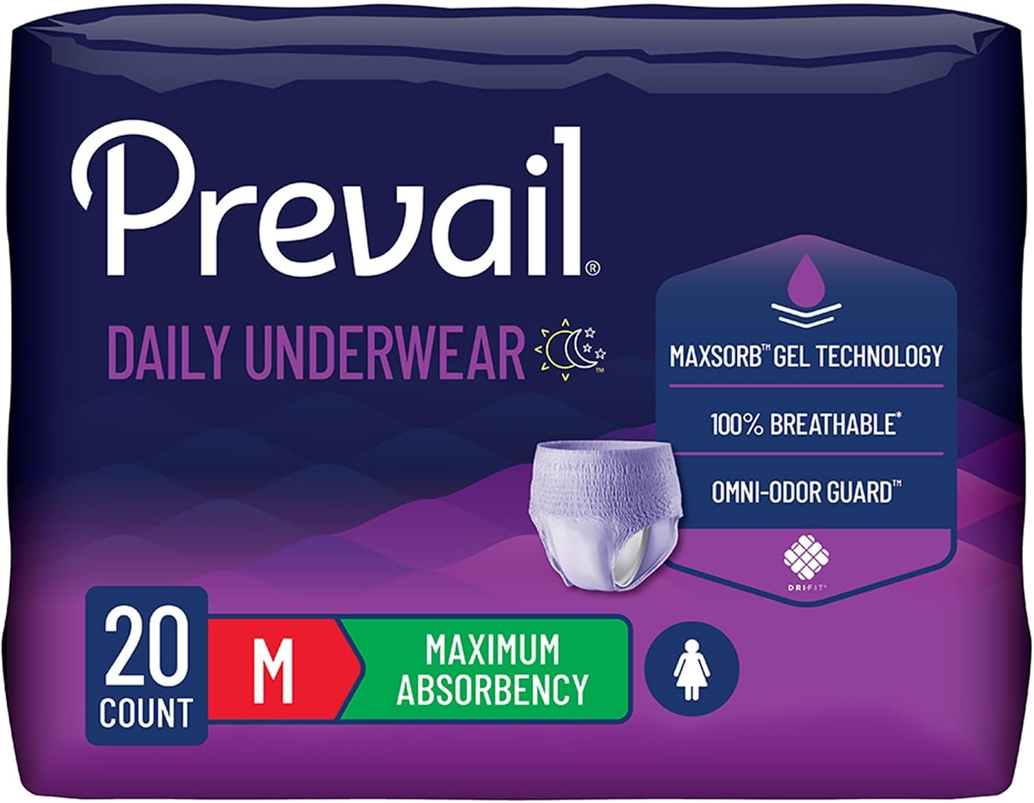 Prevail Daily Underwear Disposable Underwear Female Pull On with Tear Away Seams Medium, PWC-512/1, Maximum, 80 Ct