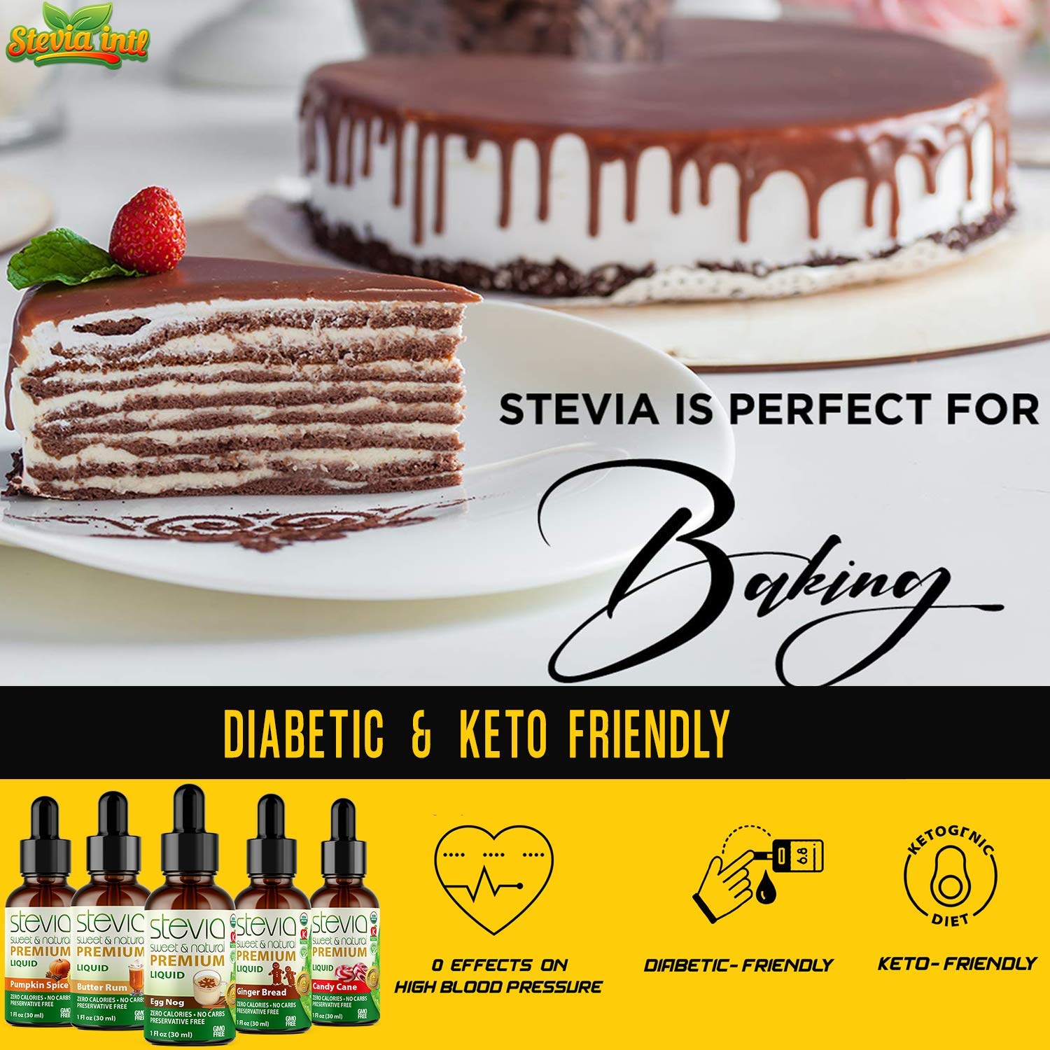 Stevia Intl - Holiday & Seasonal Special (Pack of 5). Premium Stevia Drops with 5 Flavors in Glass Bottles. 100% All-Natural Sweet, Non-Bitter