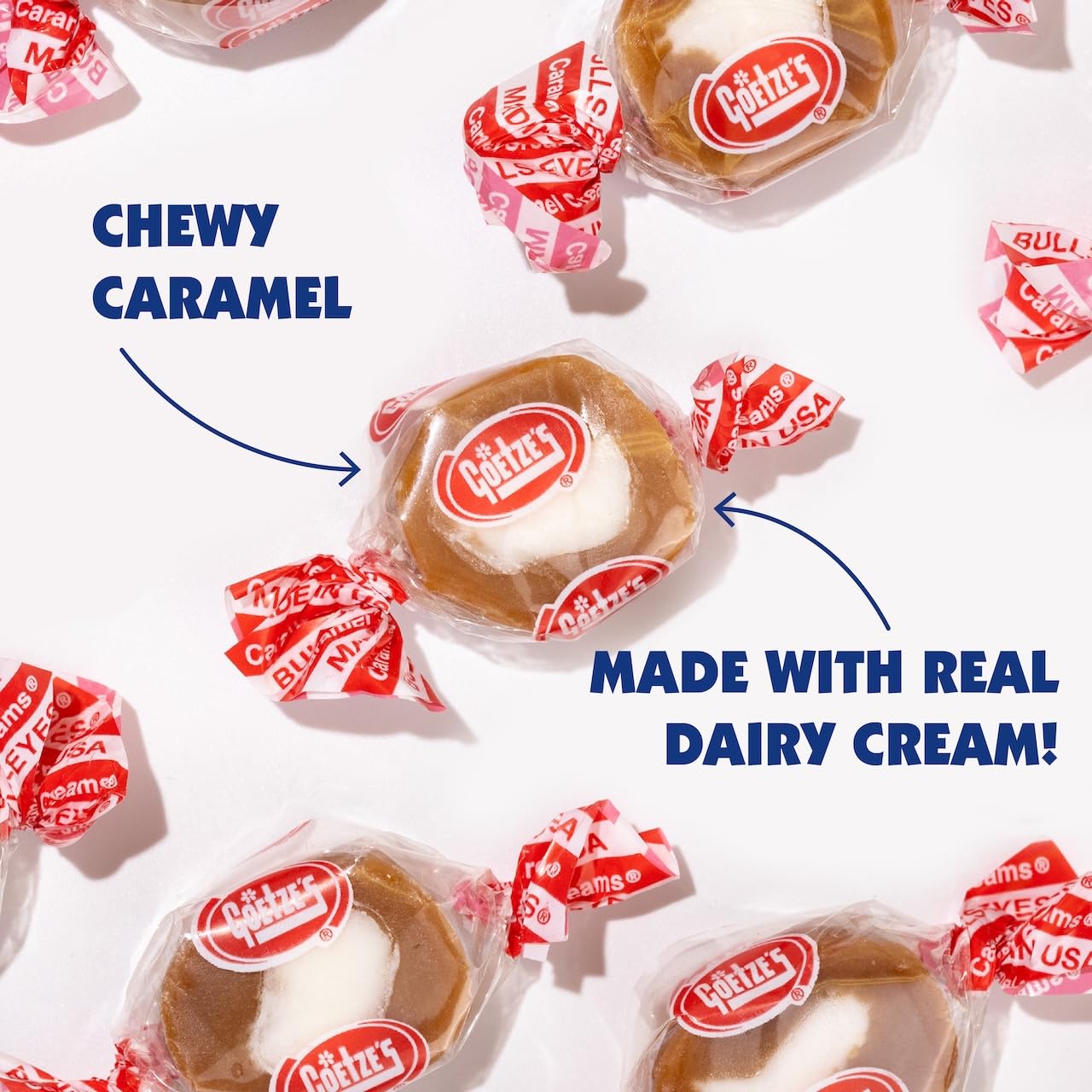 Goetze's Candy Classic Vanilla Caramel Creams, 4 oz Bags 3 Pack | Individually Wrapped Chewy Caramel & Vanilla Cream Treats, Fresh from the Factory