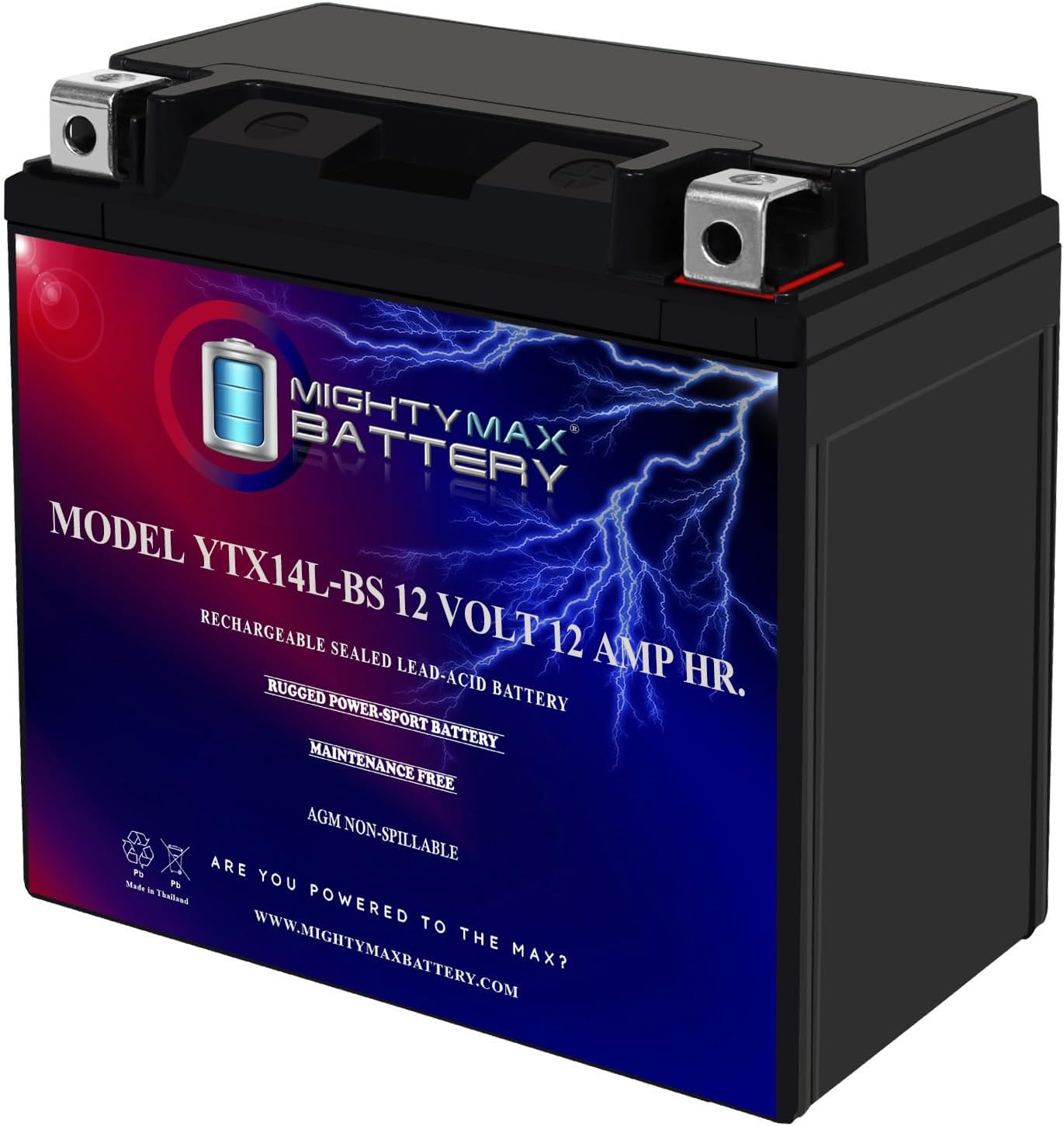 Mighty Max Battery YTX14-BS - 12 Volt 12 AH, 200 CCA, Rechargeable Maintenance Free SLA AGM Motorcycle Battery