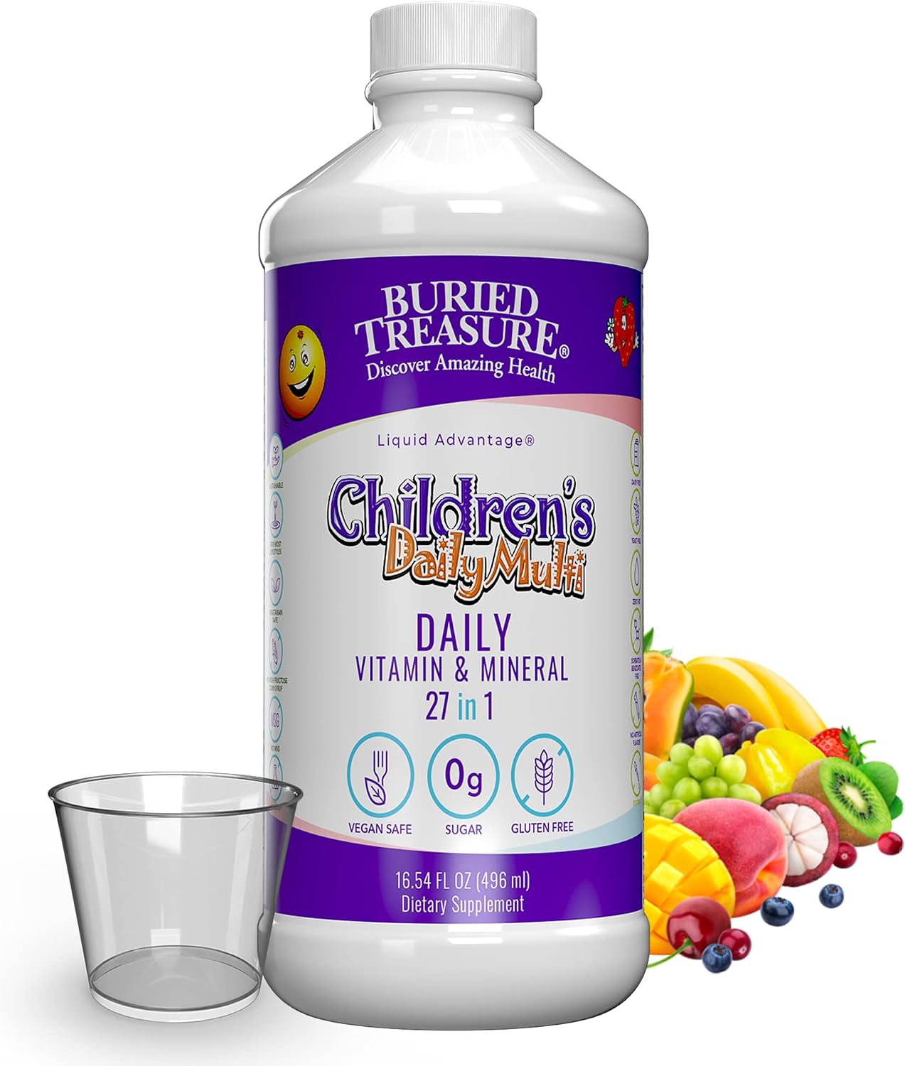 Buried Treasure Children's Daily Multi Liquid Multivitamin & Minerals Nutritional Dietary Vegan Supplement for Kids No Artificial Ingredients