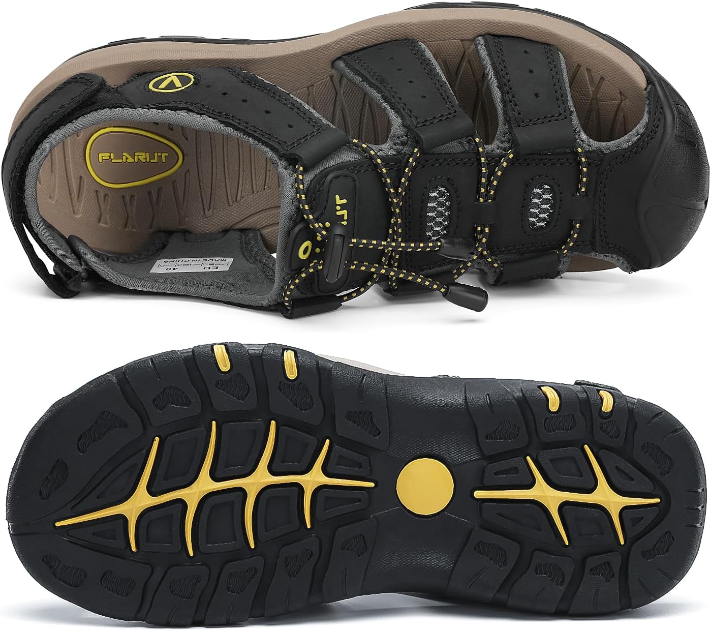 FLARUT Men's Sport Sandals Closed Toe Leather Water Hiking Shoes