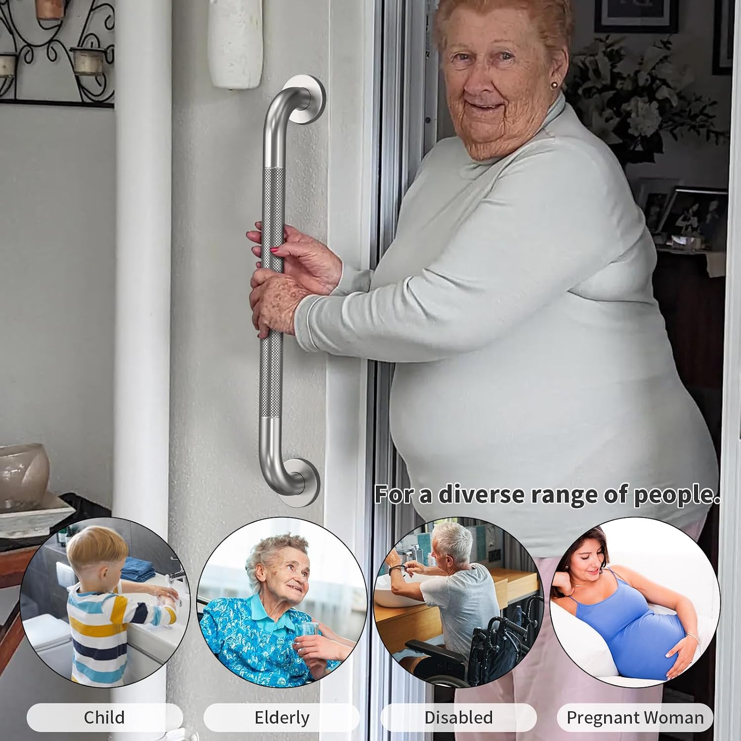 Munzong 3 Pack Commercial Handicap Grab Bars 18" 36" 42" Brushed Nickel | Bathroom Grab Bar for Shower 1.25" Diameter Anti Slip Bathroom Balance Bar Safety Hand Rail for Elderly Injury Senior