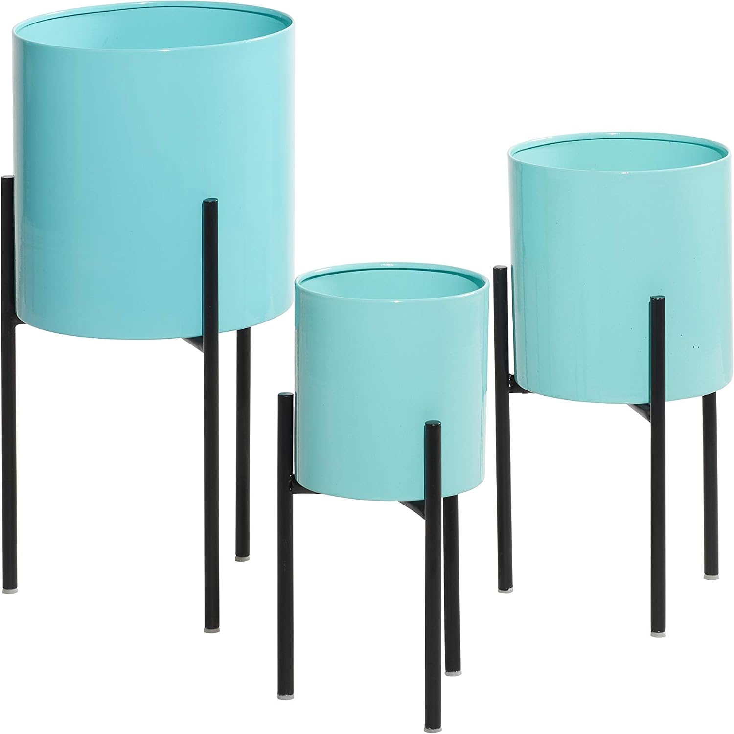 Deco 79 Metal Round Planter with Removable Stand, Set of 2 16", 13"H, Black