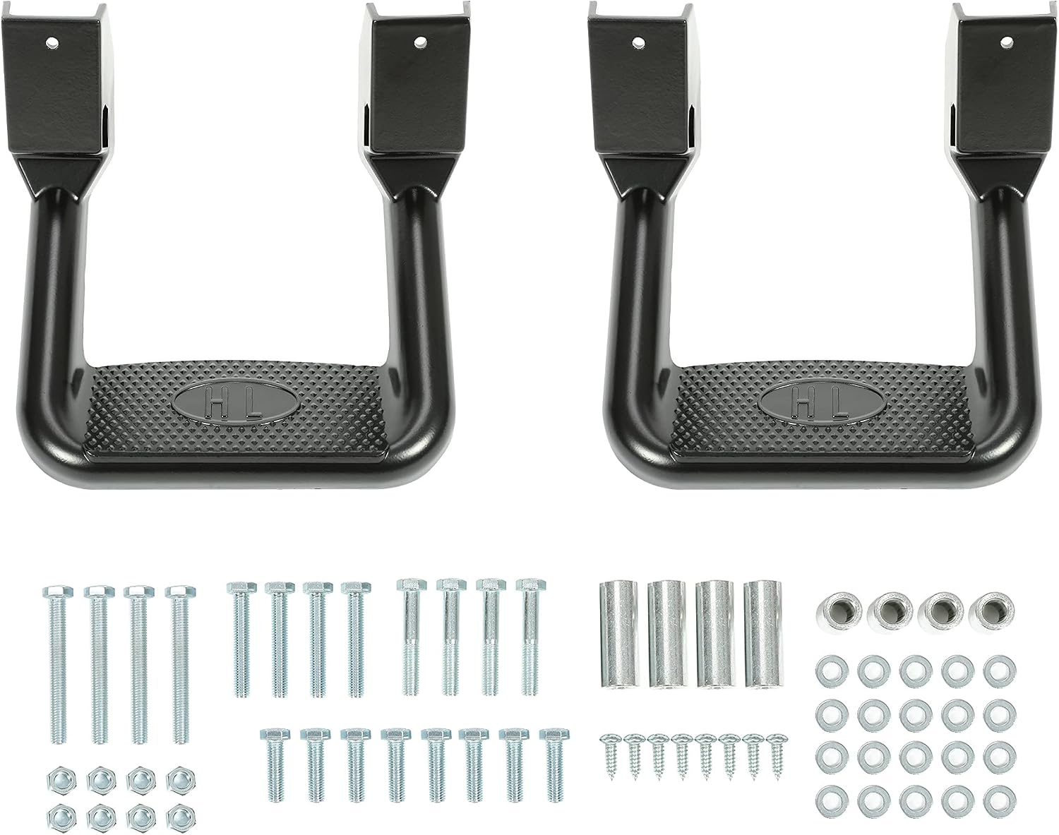 Kojem 2Pcs Silvery Aluminum Side Step Compatible with Chevy Chevrolet GMC Ford Isuzu Mitsubishi Dodge Jeep Nissan Toyota Mazda Side Hoop Step Polishing