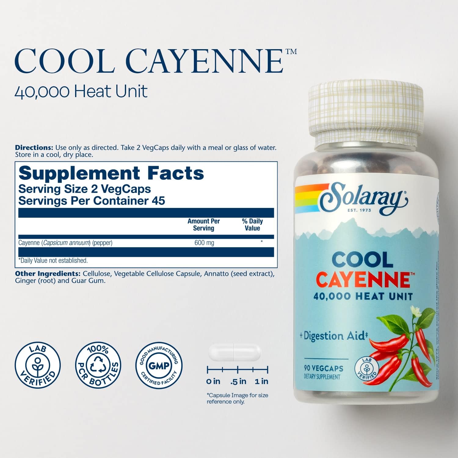 SOLARAY Cool Cayenne 40,000 Heat Units, 45 Servings, 90 VegCaps
