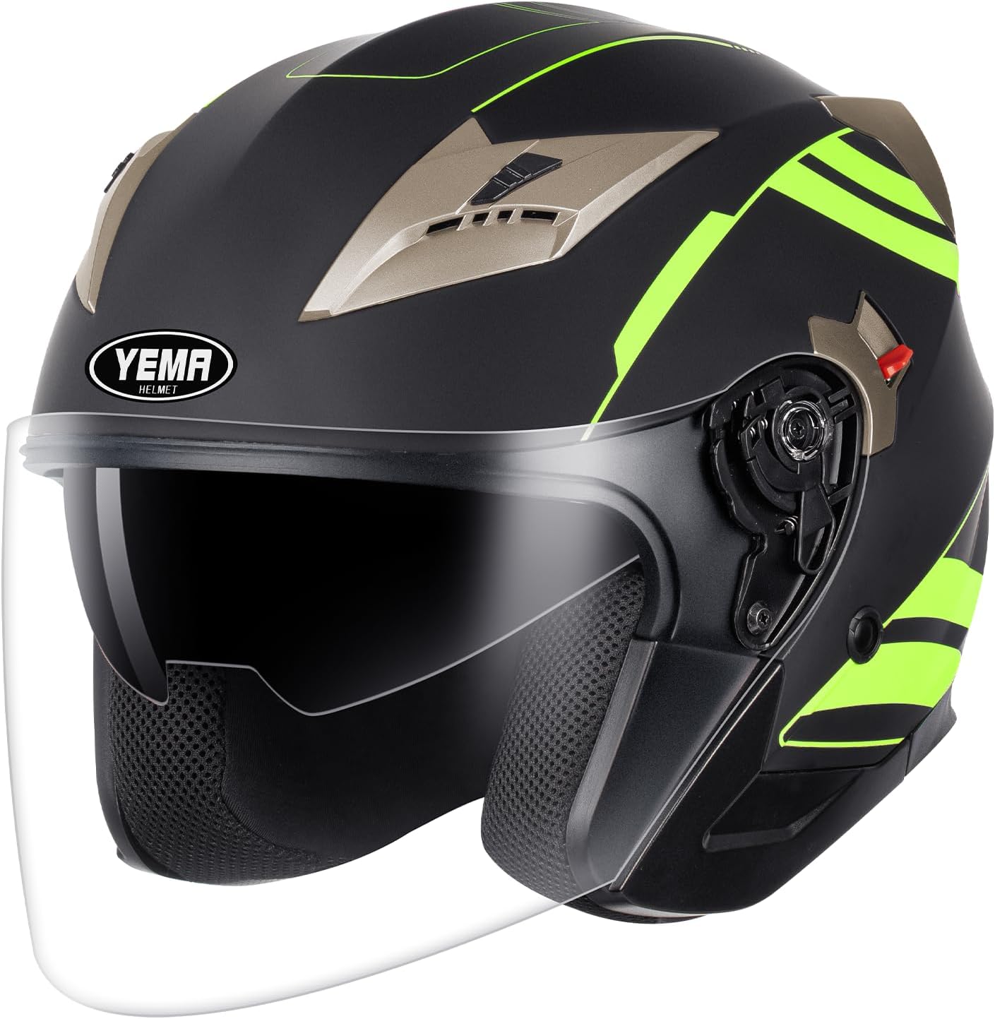 YEMA Open Face Motorcycle Helmets, DOT Approved 3/4 Moped Helmet Dual Visor Quick Release Buckle, Helmets for Adults Motorcycle Men Women Helmets for Moped Scooter Streey