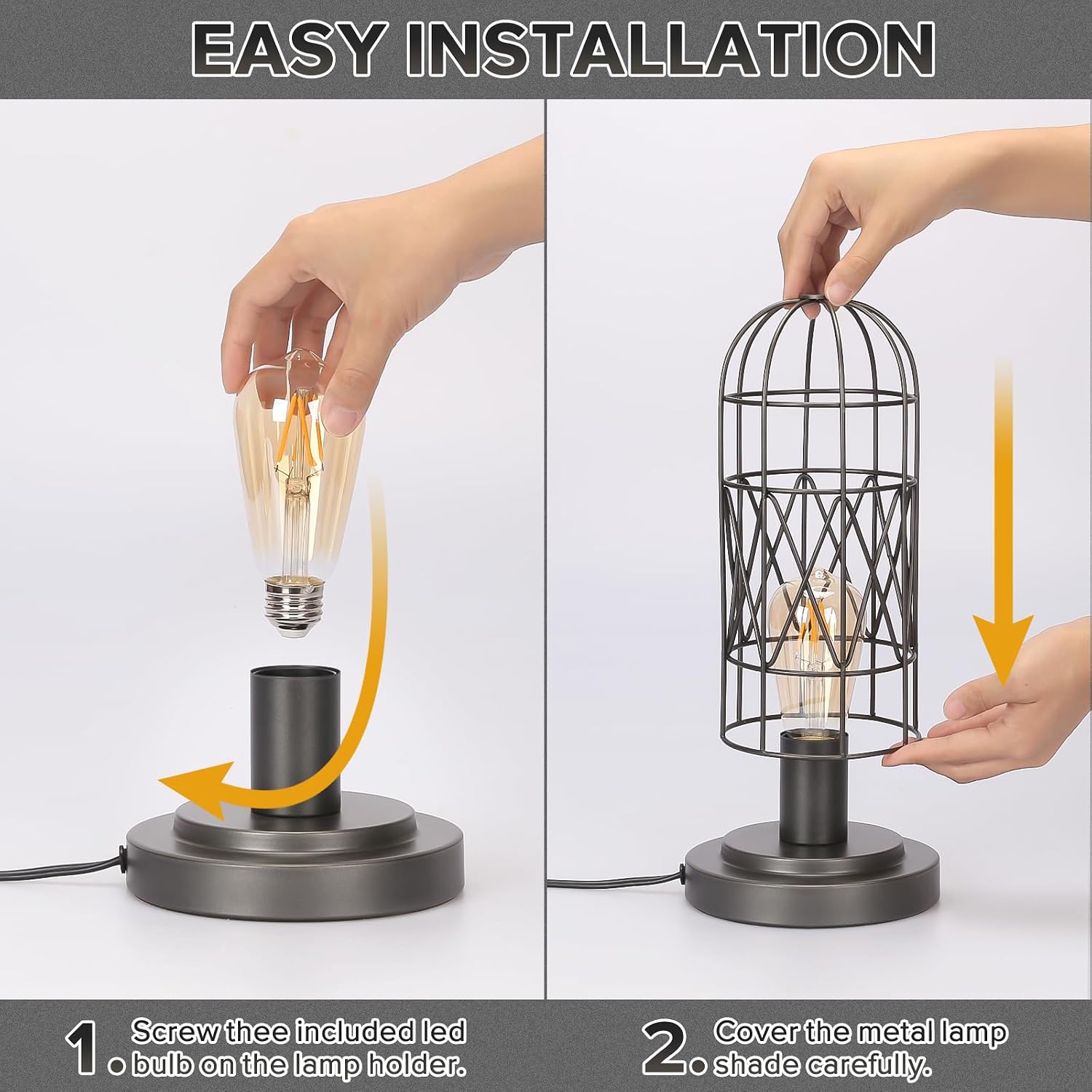 Touch Control Table Lamp, 3 Way Dimmable Lamp, Industrial Bedside Lamp
