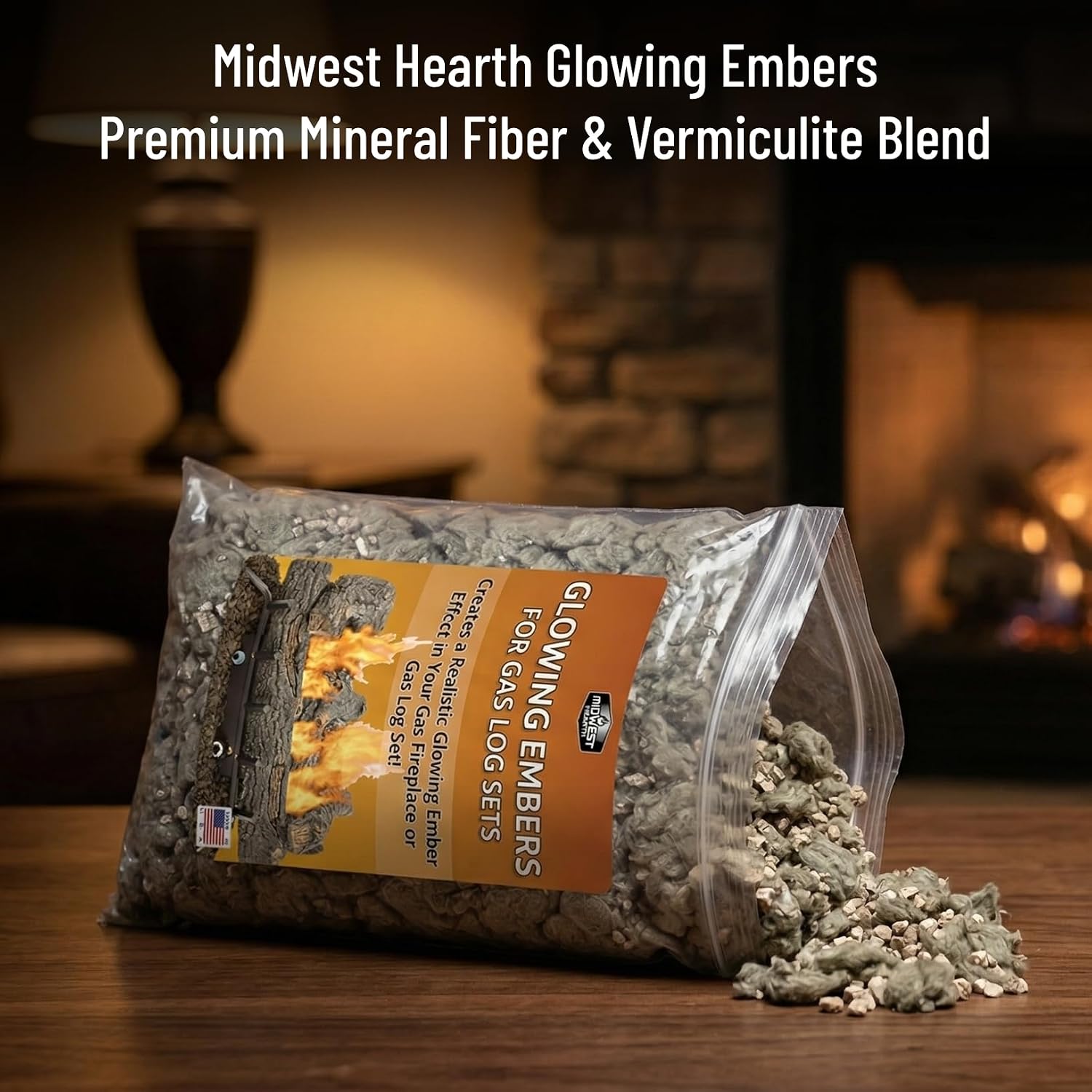 Midwest Hearth Glowing Embers for Gas Logs – 6 oz | Rock Wool and Vermiculite Blend | Enhanced Ember Effect | Vented and Unvented Compatible