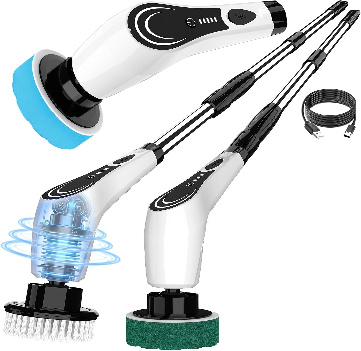 Electric Spin Scrubber, Cordless Power Scrubber with 7 Replaceable Brush Heads, 2-Speed Adjustable Handle