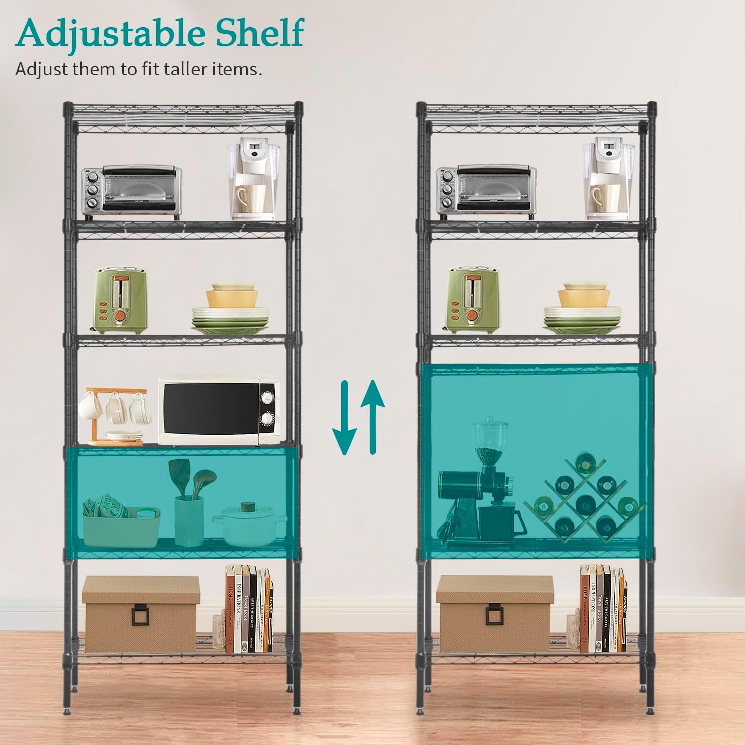 PayLessHere | 6-Tier Wire Shelf with Wheels | 45"x18"x82" | Black