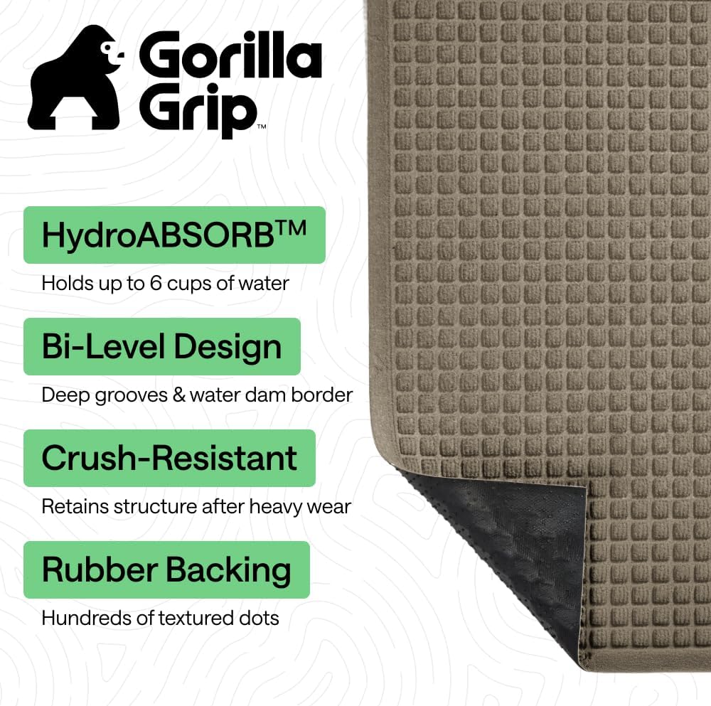 GORILLA GRIP® HydroABSORB Door Mat for Indoor Outdoor Use, 29x17 Black