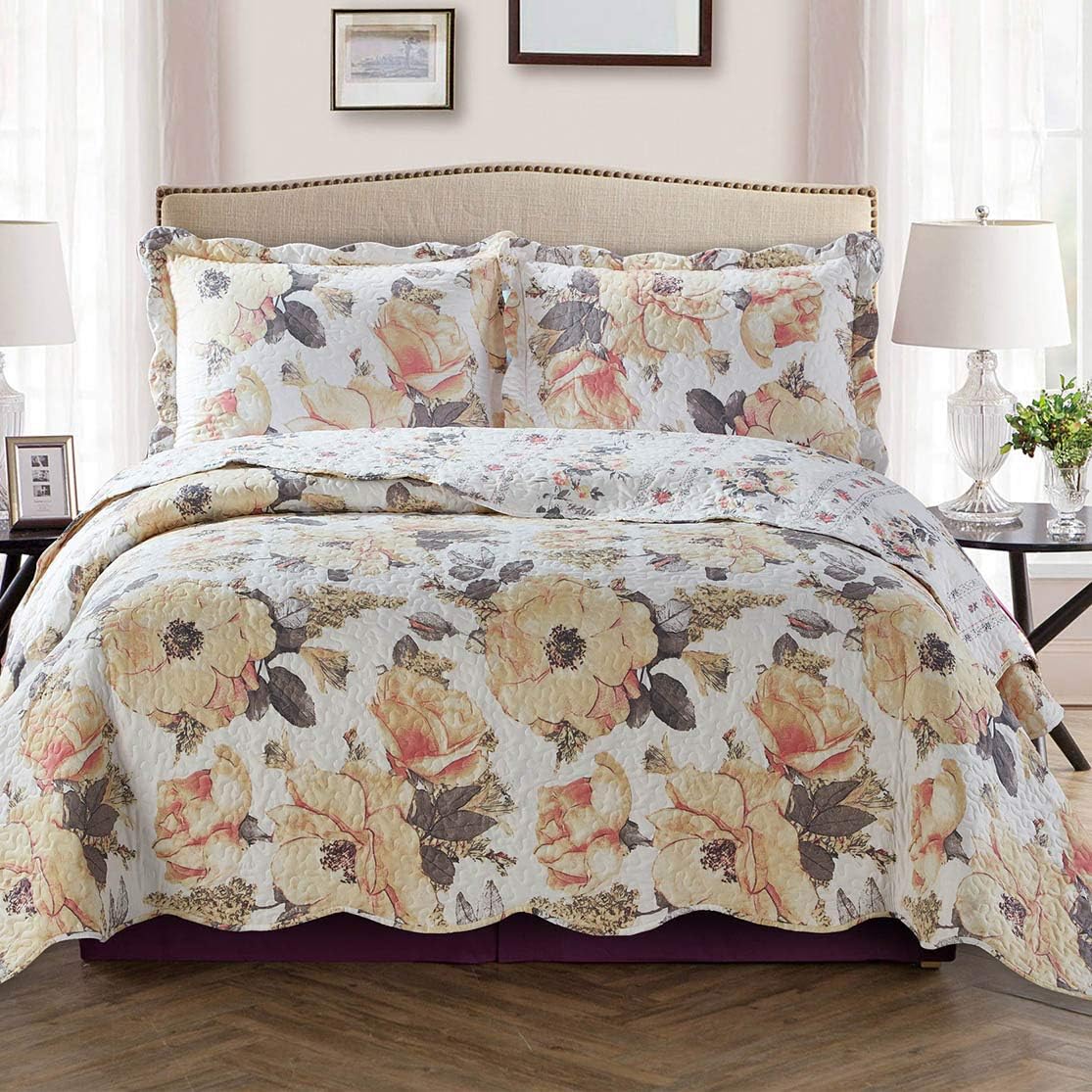 Royal Hotel Ayat Birds Oversized Coverlet Set Queen Size – Luxury Queen Quilt Bedspread, All Season Soft Filled Quilts