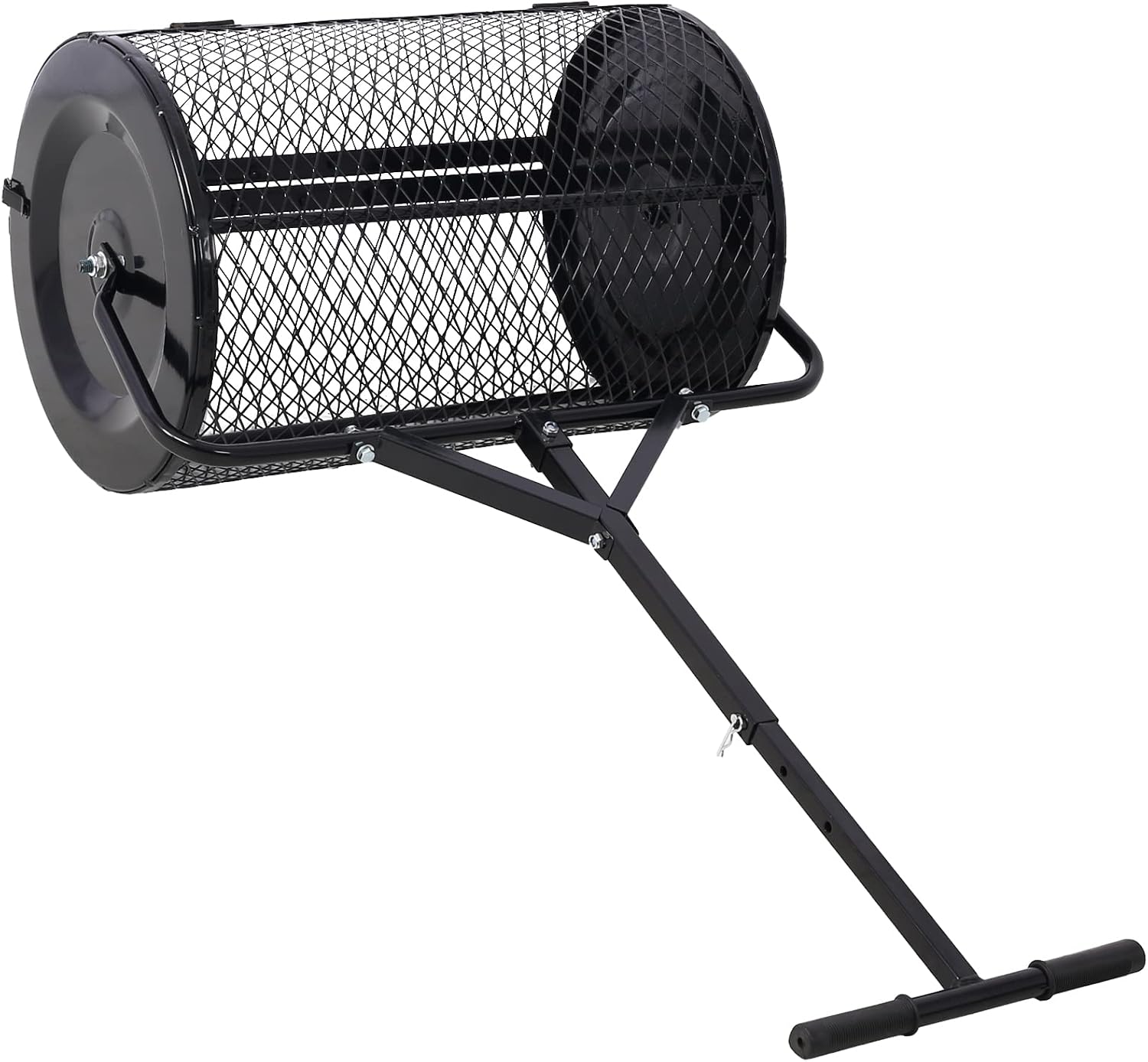 Compost Spreader - 24'' Peat Moss Spreader Manure Spreaders Roller with Adjustable T Shaped Handle Lightweight Metal Mesh Spreader for Lawn Garden Spreading Manure Topsoil, Black 0.5" x 1" Open Slits