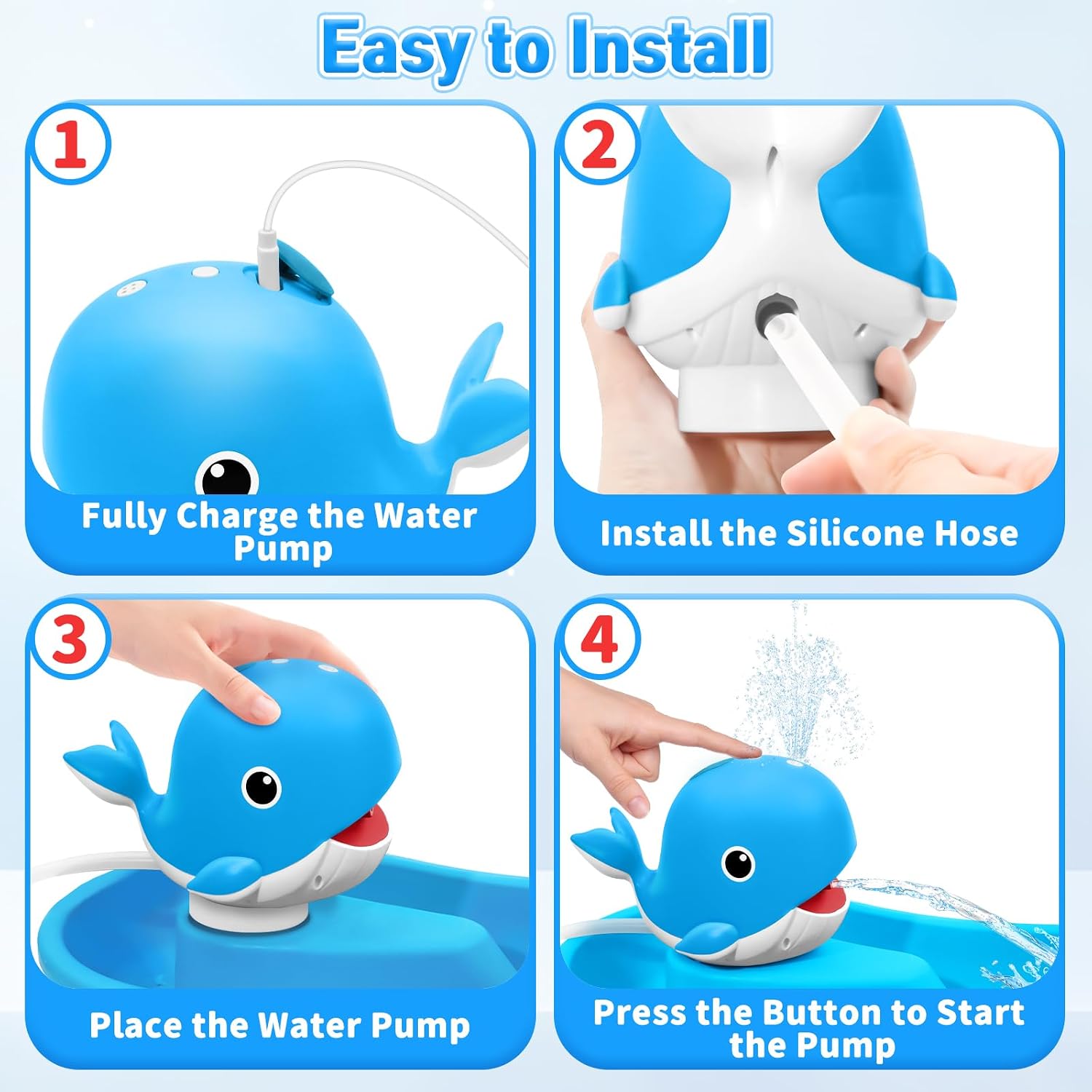 Infowush Water Table Pump, Rechargeable Water Pump for Water Table, Blue | Whale Pump with Sprinkler, 3.5 Hours Non-Stop Fun, Summer Outdoor Water Toys, Outside Water Play Table Accessories for Kids