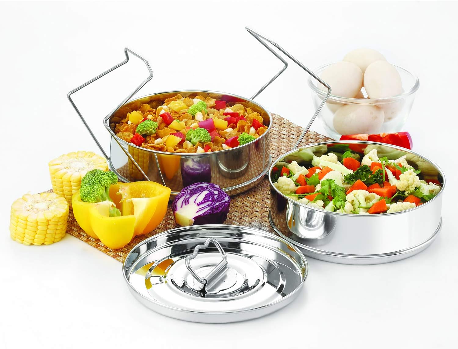 Stackable Stainless Steel Insert Pans - Inserts for Instant Pot - Pan for Instapot - Accessories for Instant Pot- FITS 6 QT and Above - Single Size - Pressure Cooker Steamer Pan Accessories