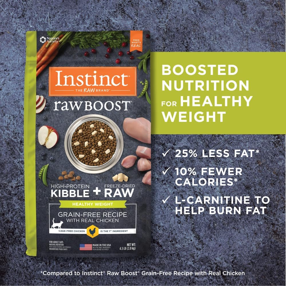 Instinct RawBoost, Dry Cat Food + Freeze Dried, Real Chicken, 10 lb Bag | High-protein kibble with FreshDried raw bites, grain-free, cage-free chicken recipe, minimally processed, complete nutrition