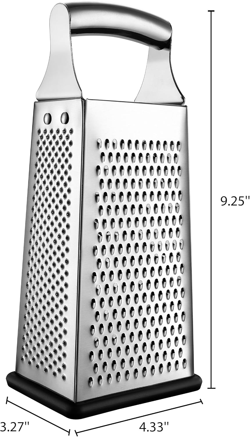 Spring Chef Stainless Steel Cheese Grater, Large Box Grater for Kitchen | 4 Sided Handheld Vegetable Shredder, Kitchen Food Grater for Cheese, Potato