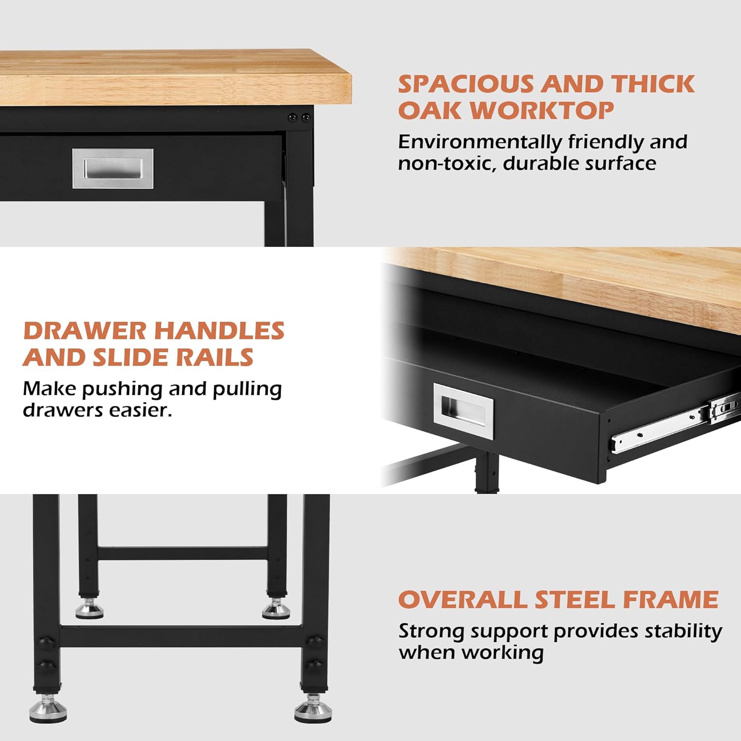 Antifir 48" Adjustable Workbench, Heavy Duty Workstation with Storage Drawer | Garage Workbench, 2000 LBS Load Capacity