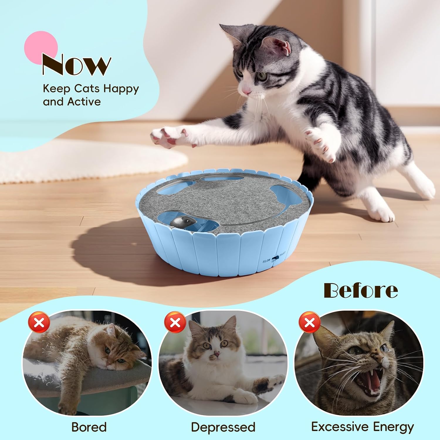 Pawaboo Interactive Cat Toy with Running Mouse, Automatic Track Kitten Toy | Electronic Motion Cat Toy for Indoor Cats, Pop and Play Hide Seek Cats Toys Hunting Mouse for Kitty Play Exercise, Green