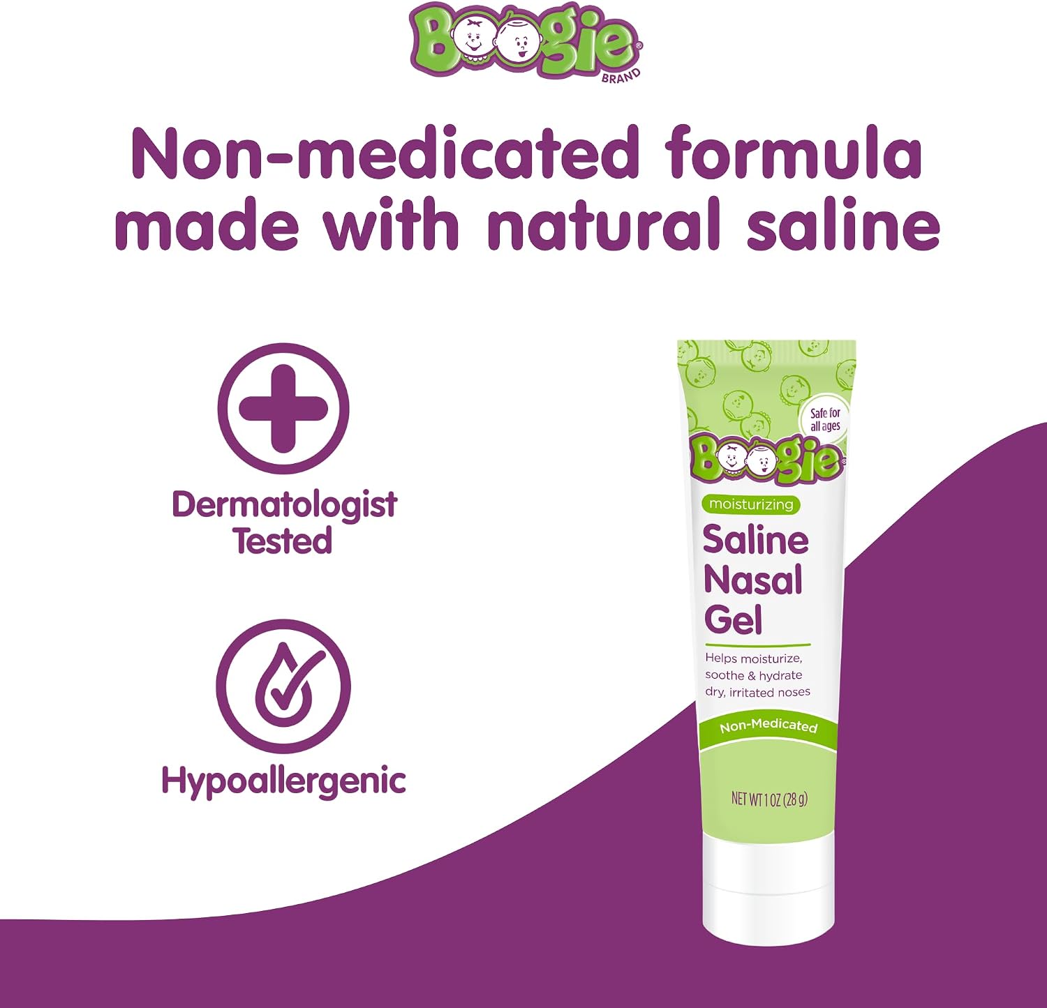 Boogie Moisturizing Saline Nasal Gel for Babies & Kids - 1 oz (3 Pack) | Fragrance Free - Drug-Free Formula - Made with Aloe and Natural Saline - Soothes and Hydrates Dry or Irritated Noses