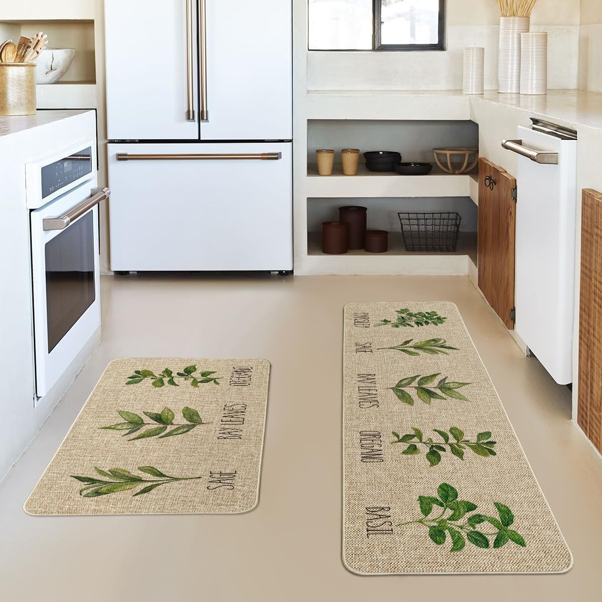 Artoid Mode Parsley Sage Oregano Basil Bay Leaves Decorative Kitchen Mats Set of 2