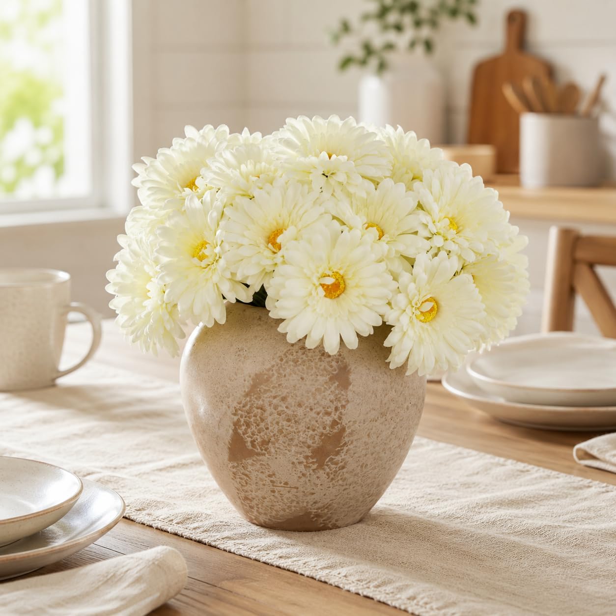 TOPIA Artificial African Daisies Flowers African Daisy Silk Flowers Artificial Gerbera Daisies Pack of 10 (Yellow)