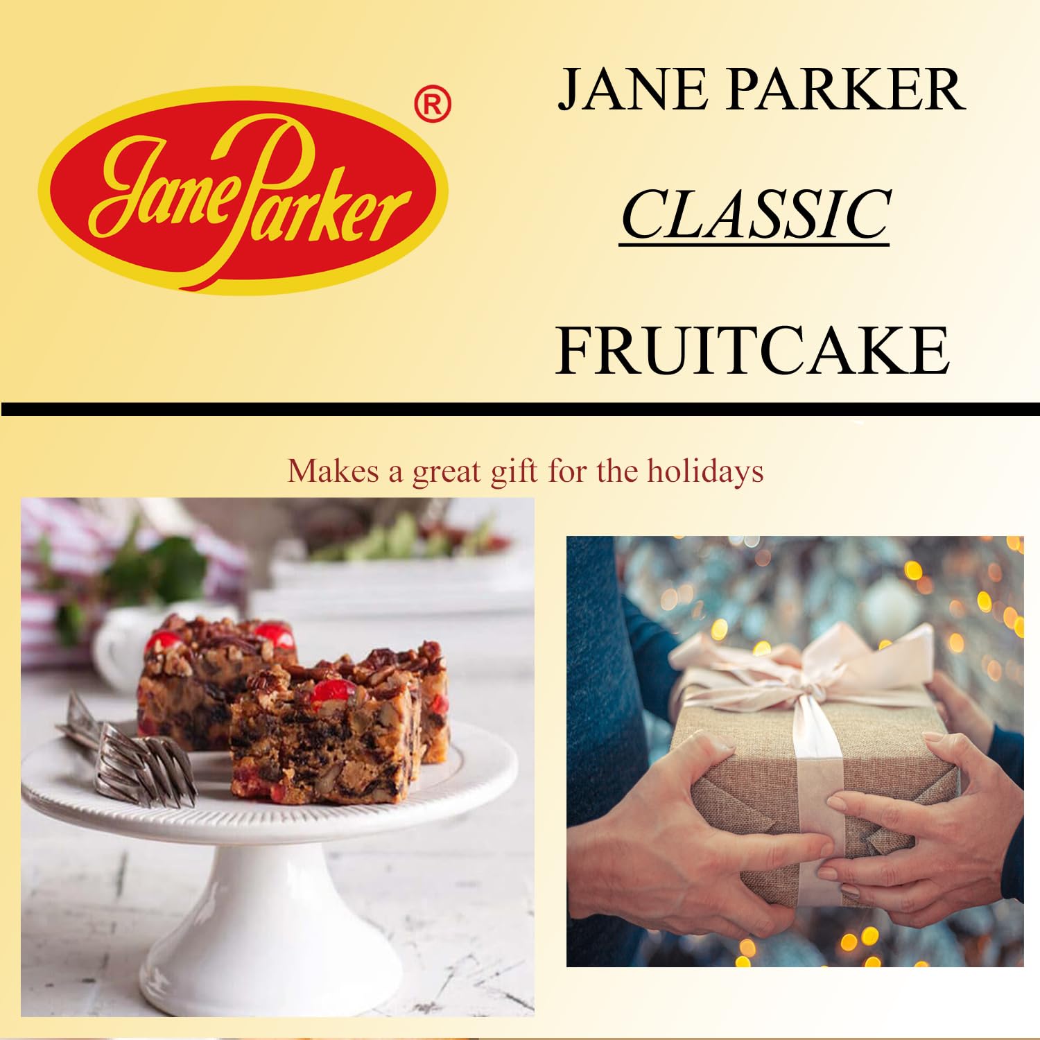 Jane Parker Classic Light Fruit Cake 16 Ounce (1 pound) Fruitcake in Box