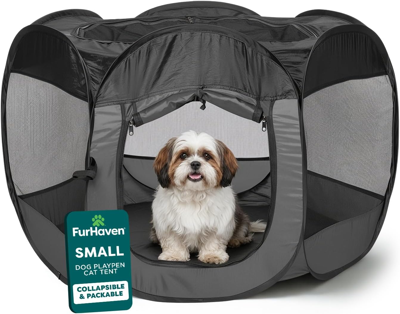 Furhaven Portable Dog Playpen Cat Tent, Pet playground,Kennel foldable indoor outdoor zippered puppy crate - Hunter Green, Medium